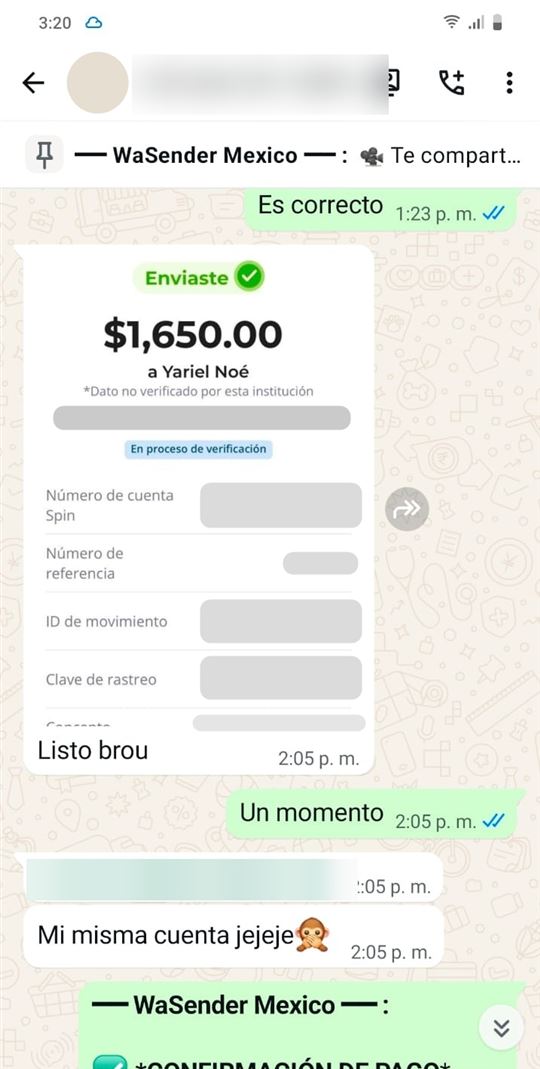 Comprobante de pago por $1,650 MXN vía Spin by OXXO, septiembre de 2026