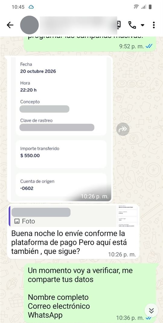 Comprobante de transferencia SPEI por $550 MXN, 20 de octubre de 2026