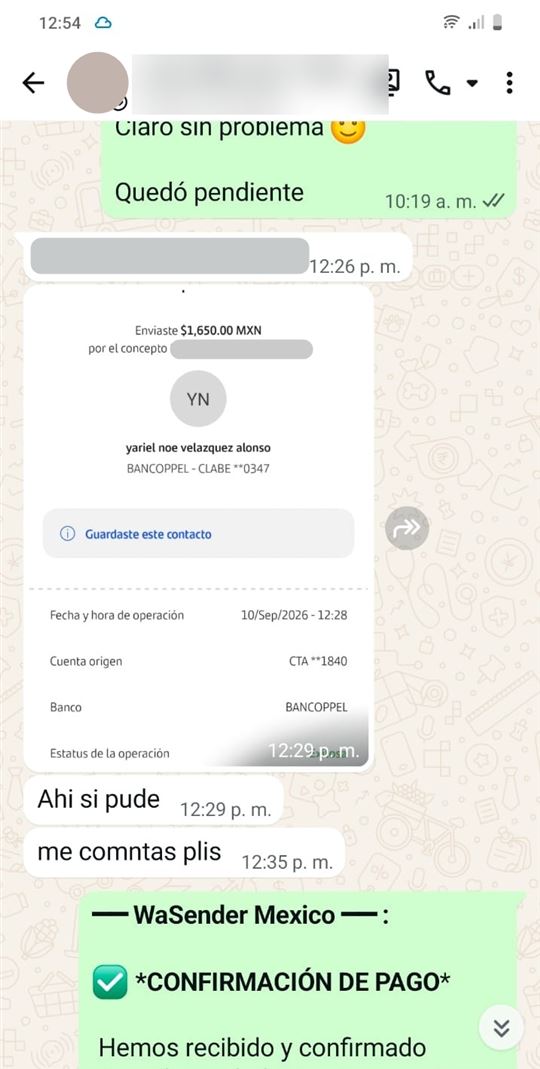 Comprobante de pago por $1,650 MXN vía BanCoppel, 10 de septiembre de 2026