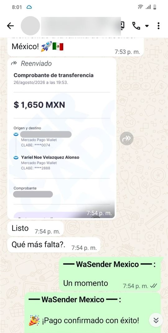 Comprobante de pago por $1,650 MXN vía Mercado Pago, 26 de agosto de 2026